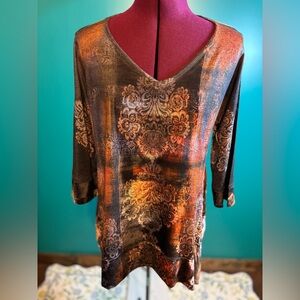 Live and Let Live Brown Graphic Tunic with 3/4 Sleeves